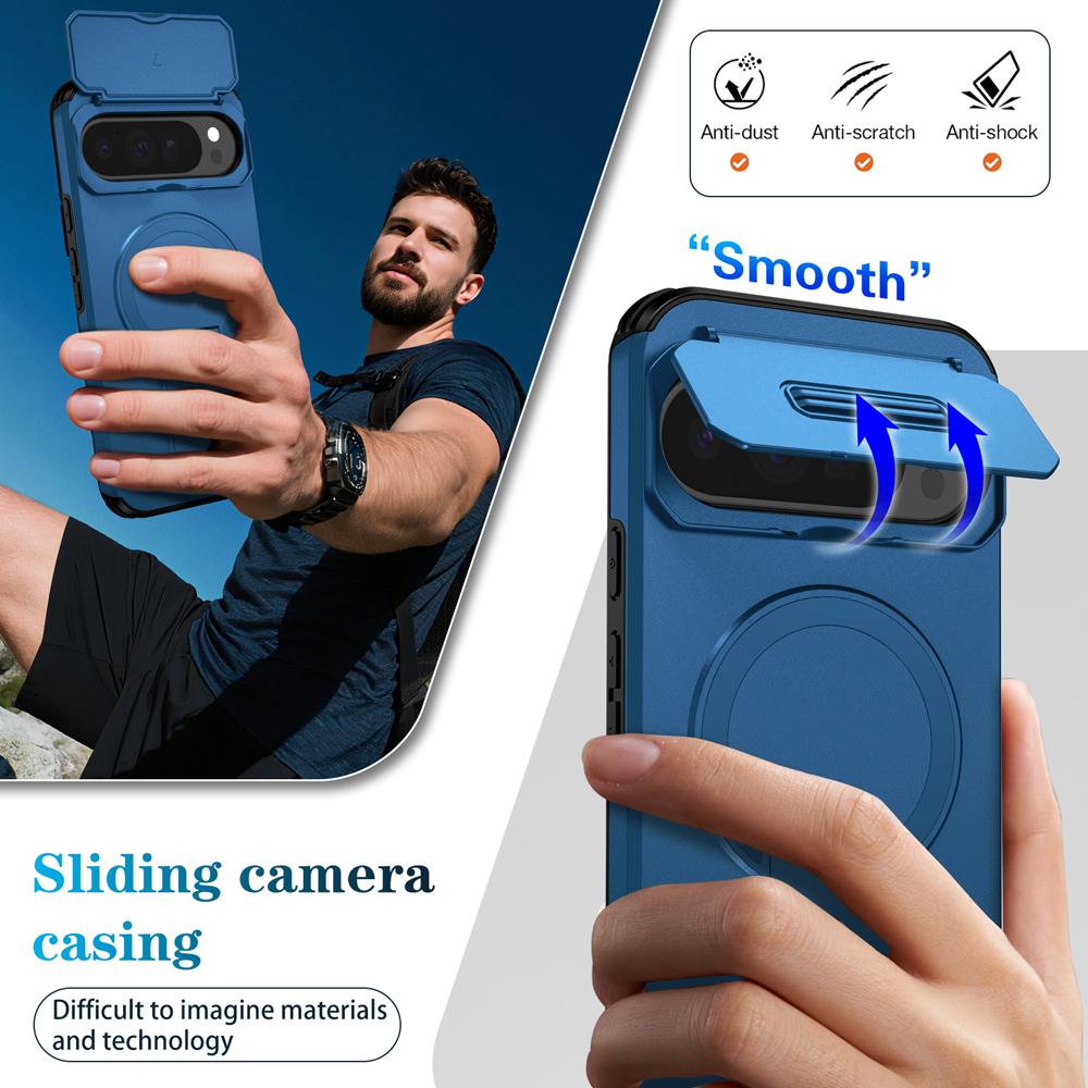 KEYSION Shockproof Magnetic Case for Google Pixel 9 10 Pro XL Slide Camera Protection Kickstand Phone Cover for Google Pixel 9A