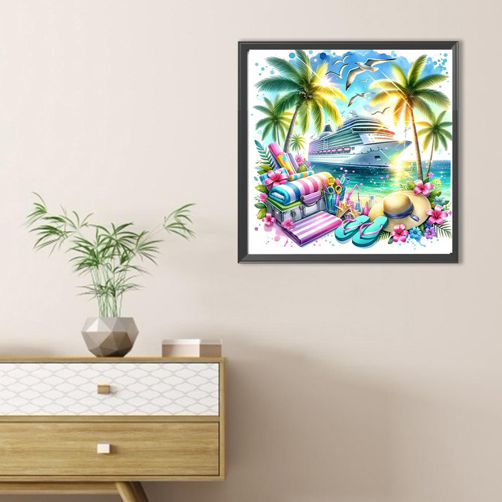 Summer Beach Full DIY 5D Round Drill Diamond Dots Paintings Picture Arts Craft for Adults Beginner Home Wall Decor Gift 30x30cm