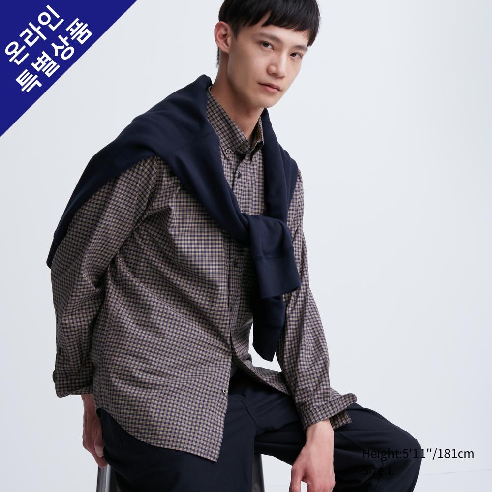 

Рубашка в клетку из экстратонкого хлопка UNIQLO (Длинный рукав) В