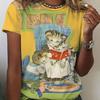 Ladies Funny Cat Animal Print Round Neck Short-Sleeved T-Shirt Fashion Casual Breathable Street Ladies Summer Clothing