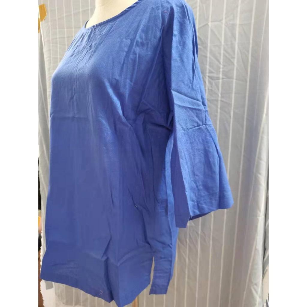 Seven Quarter Sleeve Round Neck Cotton Linen Solid Color Casual Women's Blouses & Shirts