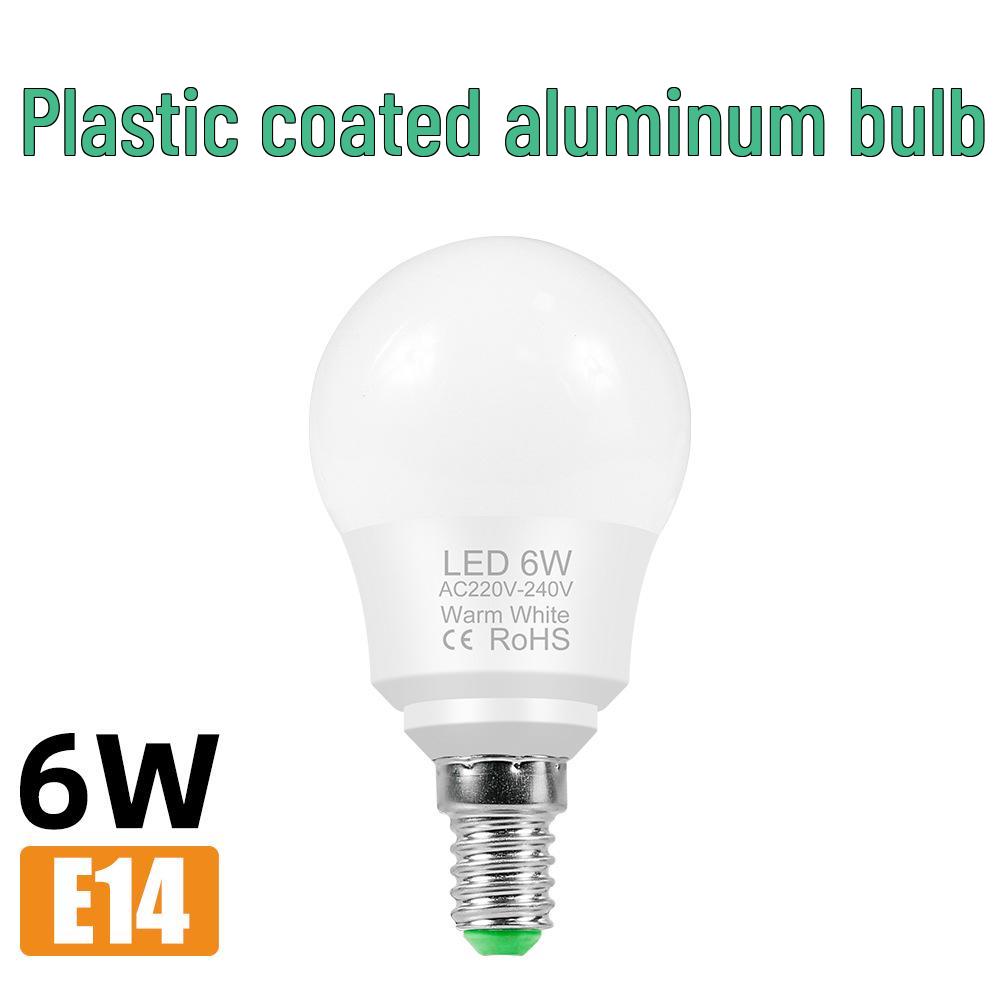 High-Brightness Energy-Saving LED Bulb for Indoor and Street Stall Lighting, E27/E14 Compatible, Plastic-Clad Aluminum