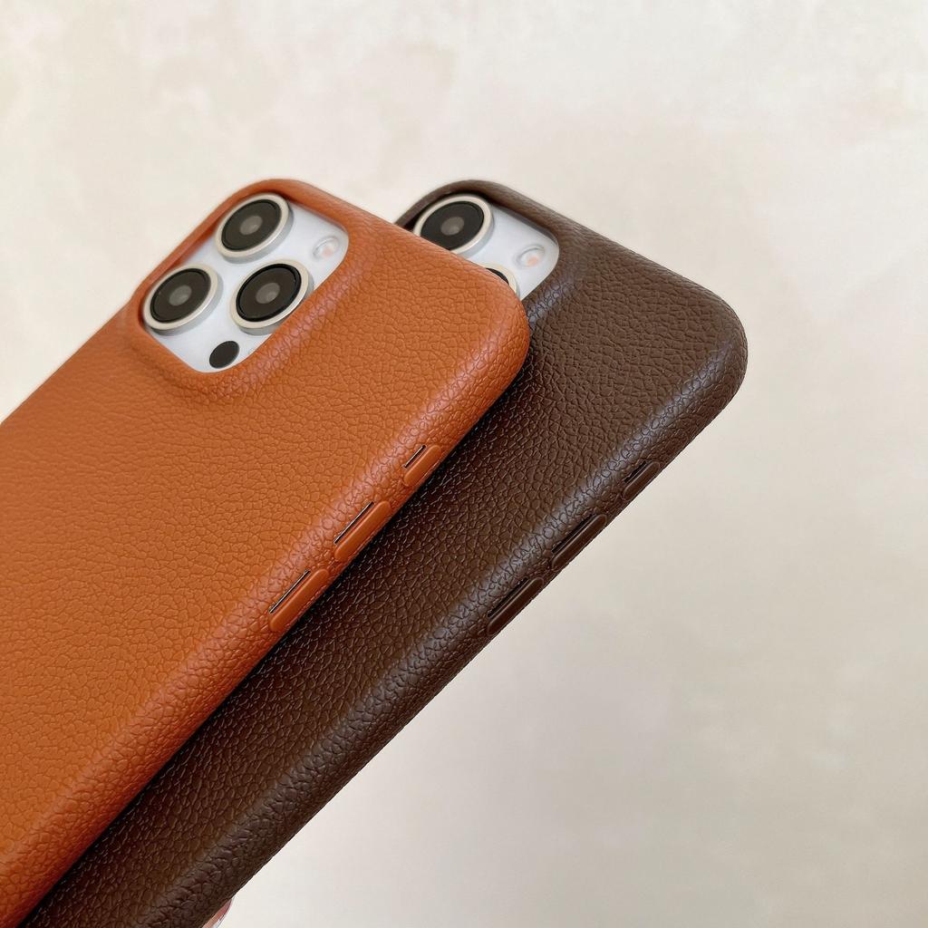 Niche High-end Sense Suitable for IPhone17 Solid Color Leather Pattern Apple 16 Mobile Phone Case 13 12 Soft Shell 11