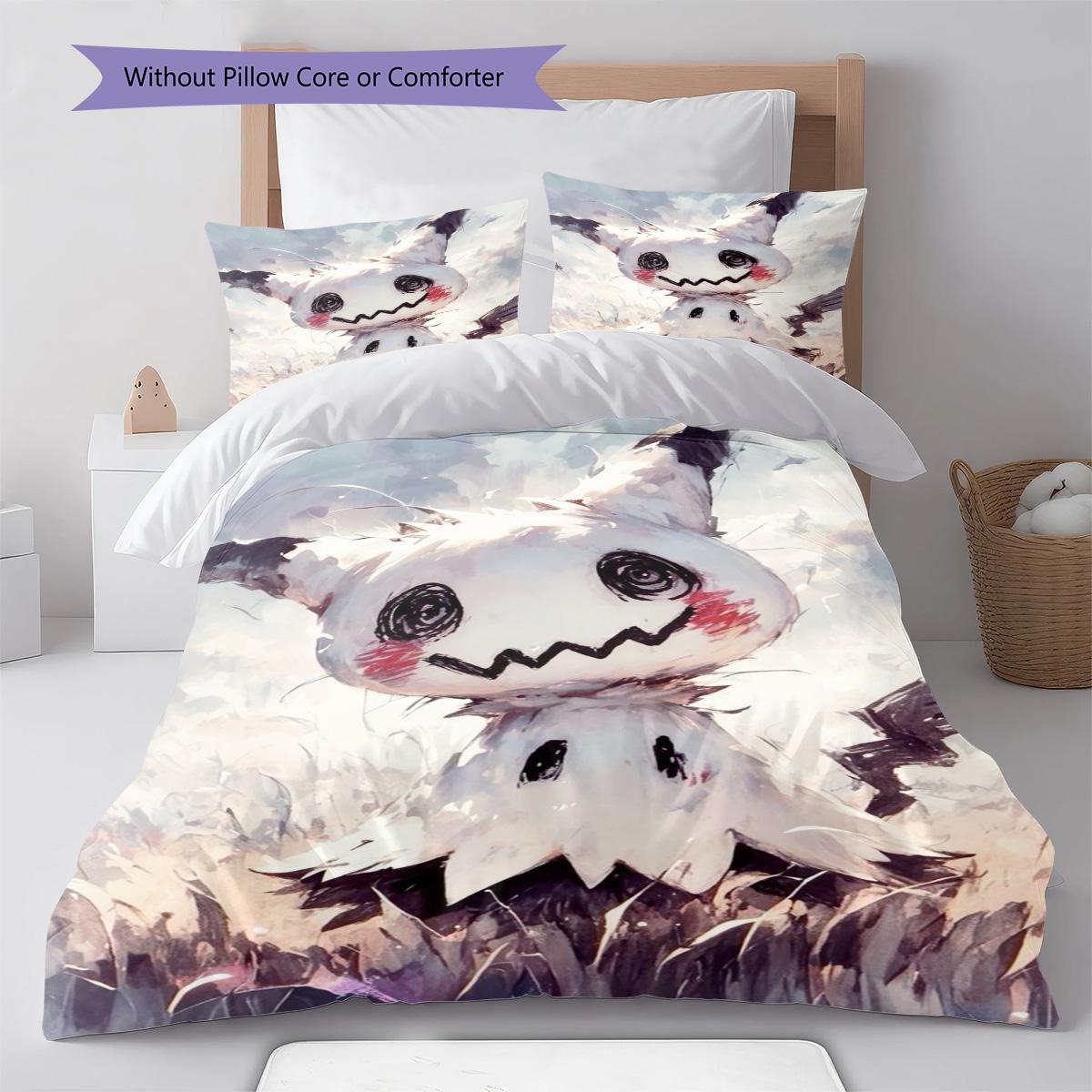 Pokémon Bedding Set Chibi Pokémon Pikachu Eevee Anime Duvet Cover Polyester Soft Bed Linen -QJY 135x200cm