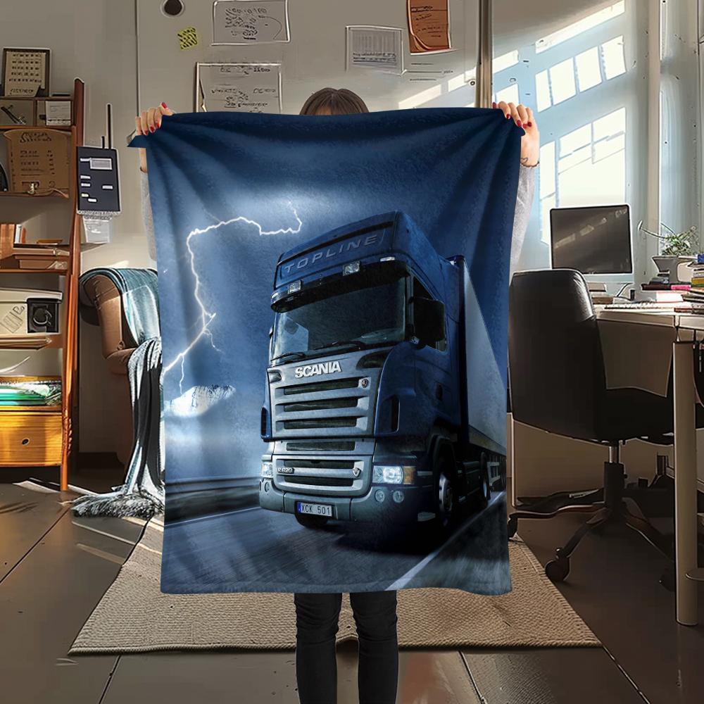 1Pc Truck Print Flannel Blanket, High quality Comfortable for All Seasons, Home Decor, Warmth and Comfort, Perfect for Christmas Gifts