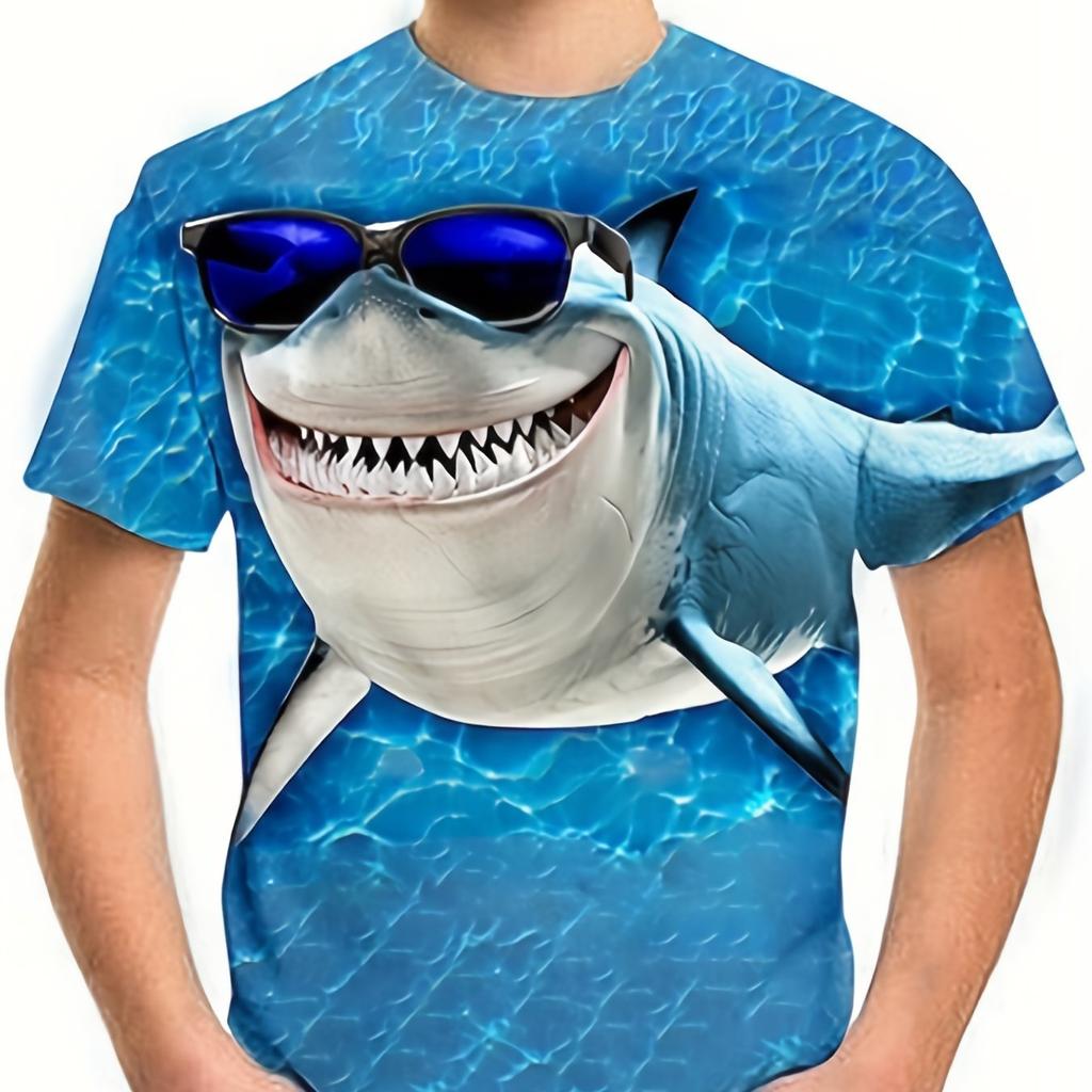 Vibrant Shark Graphic Tee for Boys - 3D Digital Print Breathable, Stretchy, and Comfortable Casual Summer Shirt