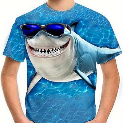 Vibrant Shark Graphic Tee for Boys - 3D Digital Print Breathable, Stretchy, and Comfortable Casual Summer Shirt