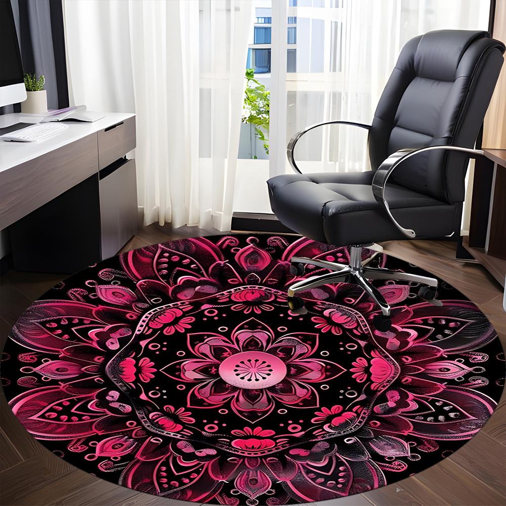 1PC Pink Lotus Mandala Office Round Rug, Non slip, Soft and Durable Office Rug for Interior Decoration, Perfect for Office