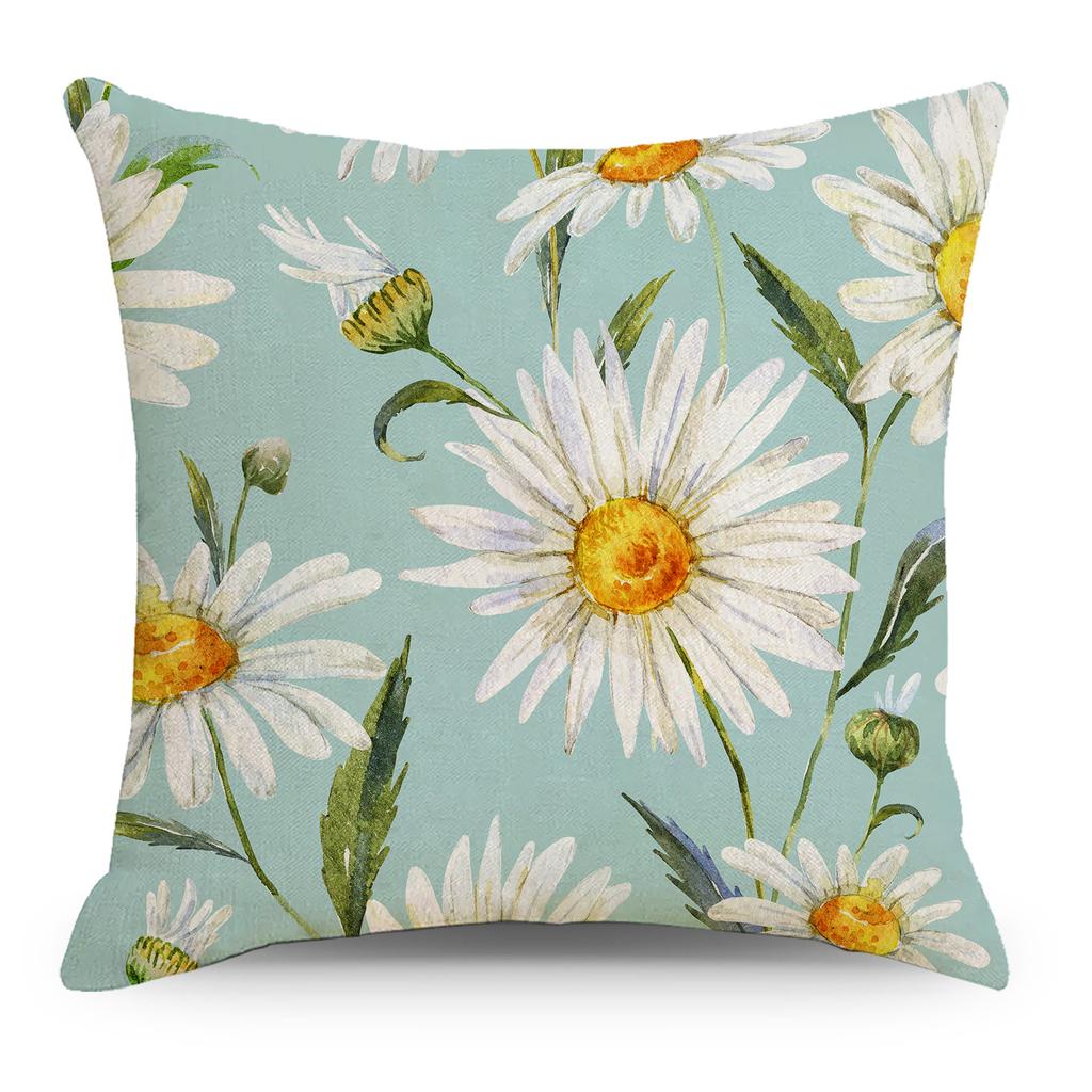 Little Daisy Flower Printed Linen Pillow Cover Home Pillow Cushion Cover