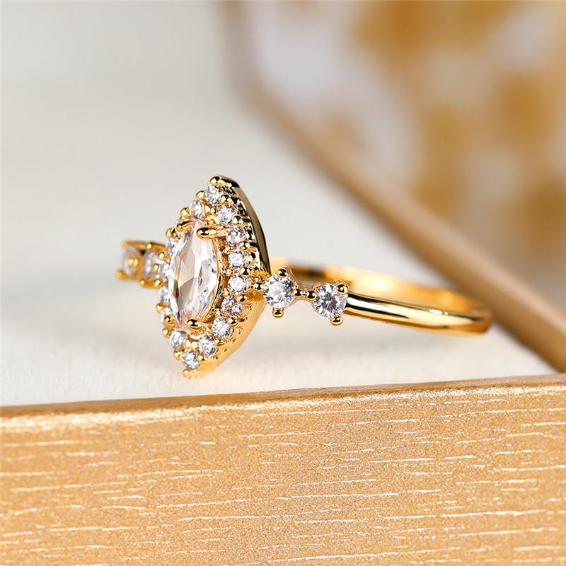 Charm Female Crystal White Zircon Stone Engagement Ring Yellow Gold Color Summer Wedding Jewelry For Women