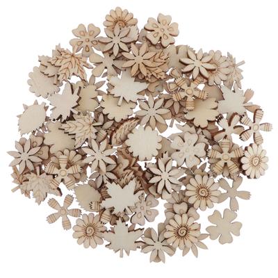100 Pieces Flower and Leaf Wooden Ornaments Crafts DIY Scrabook Cardmaking