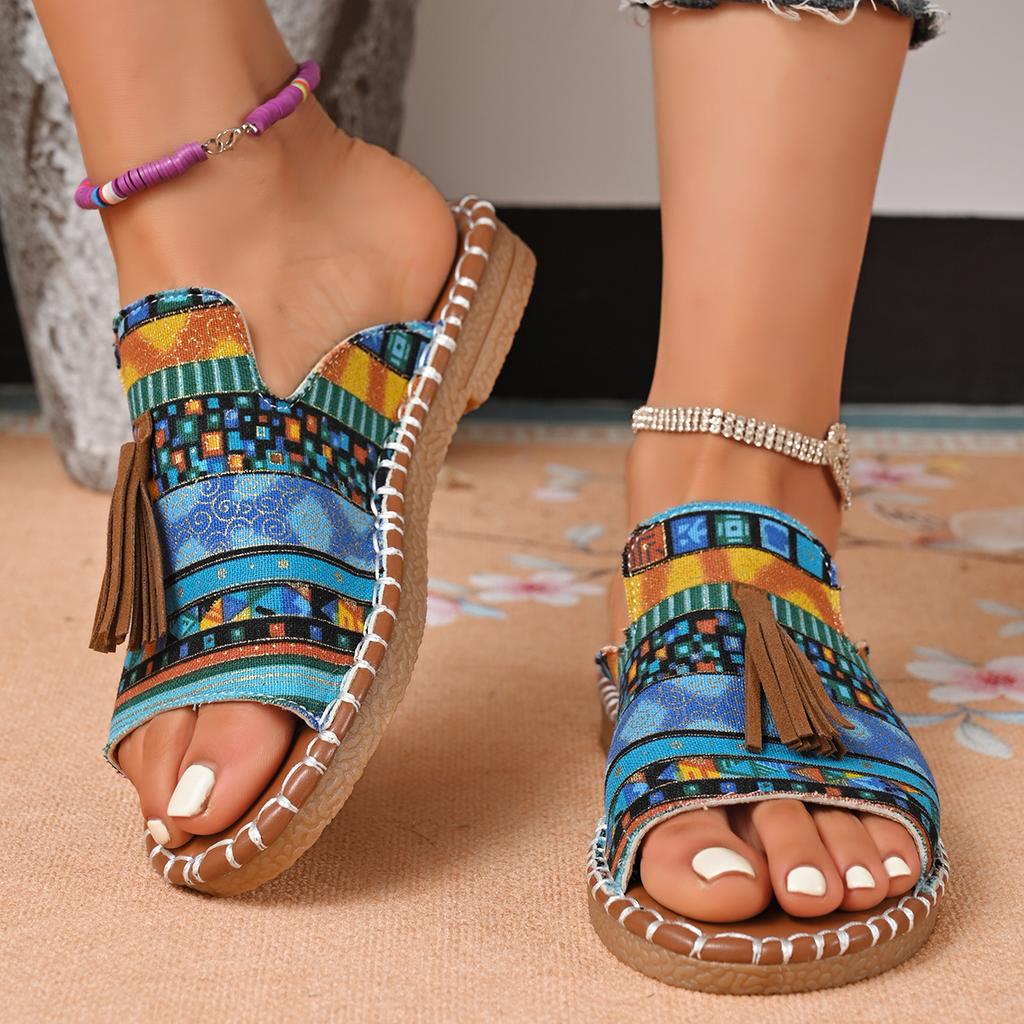 Women Color Ethnic Style Slippers Summer Round Head Large Size Sandals Casual Beach Non-slip Lightweight Shoes Zapatos Mujer