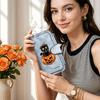 Halloween Black Cat Pumpkin Pattern Long PU Wallet Cute Fashion Multi Card Slot Purse for Daily Use 