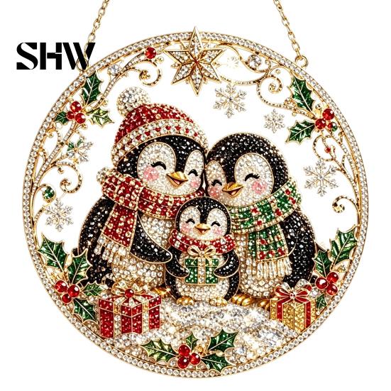 Christmas Faux Diamond Art Ornament Kit Kit, Santa Angel Sun Catcher DIY Acrylic Textured Bead Round Board, 3D Craft for Adults, Festive Window