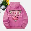 Kind Of Cow Girl Washed Hoodie Womens Pink Hat Printing Cotton Pullover Distressed Pocket Oversize Hoody Clothes