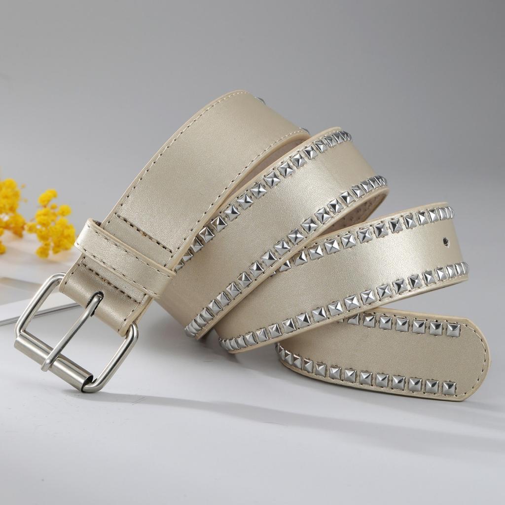 Ladies Square Rivet Belt Pu Belt Sweet Commuter Temperament Wind Belt