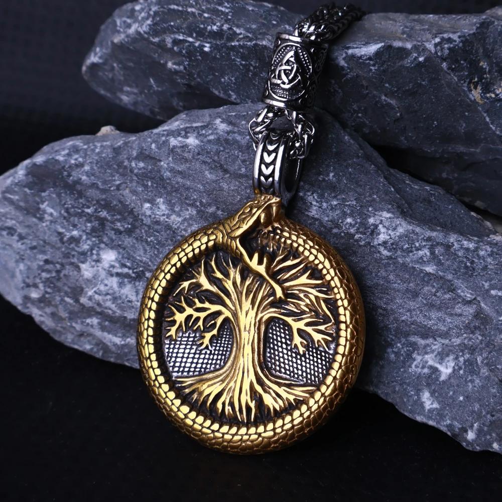 Nordic Tree of Life Pendant Necklace Stainless Steel Vintage Yggdrasil Ourobles Necklace Men Scandinavian Jewelry