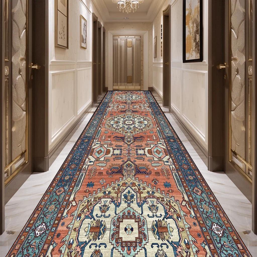 Hallway Runner Rug Persian Washable Long Corridor Carpet Vintage Lounge Rug Bedroom Decoration Non-Slip Carpets for Living Room