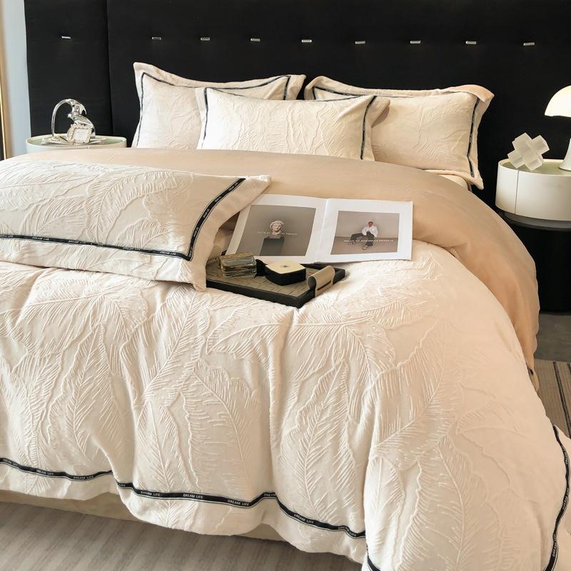 Thickened Milk Fleece Four-Piece Double-Sided Fleece Quilt Cover Solid Color Bed Sheet Mattress Quilt Cover Dormitory Bedding
