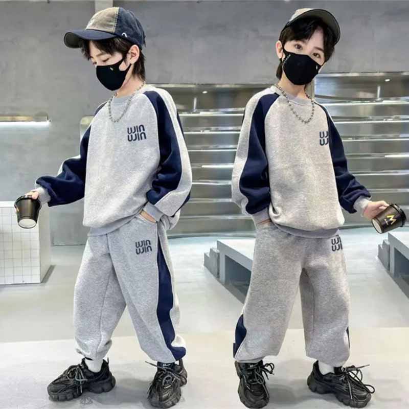 Autumn Winter Plus Velvet Thick Sets Boys Padded Sweater Pants Suit Warm Sports Outfit Children's Sports Clothes 2Pcs