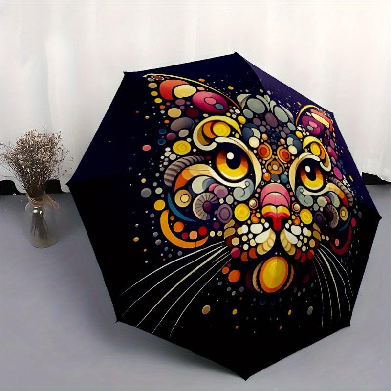 1pc Cat Kaleidoscope Automatic Folding Umbrella, 8-Rib Sturdy Canopy, Portable Travel Umbrella for Outdoor Use