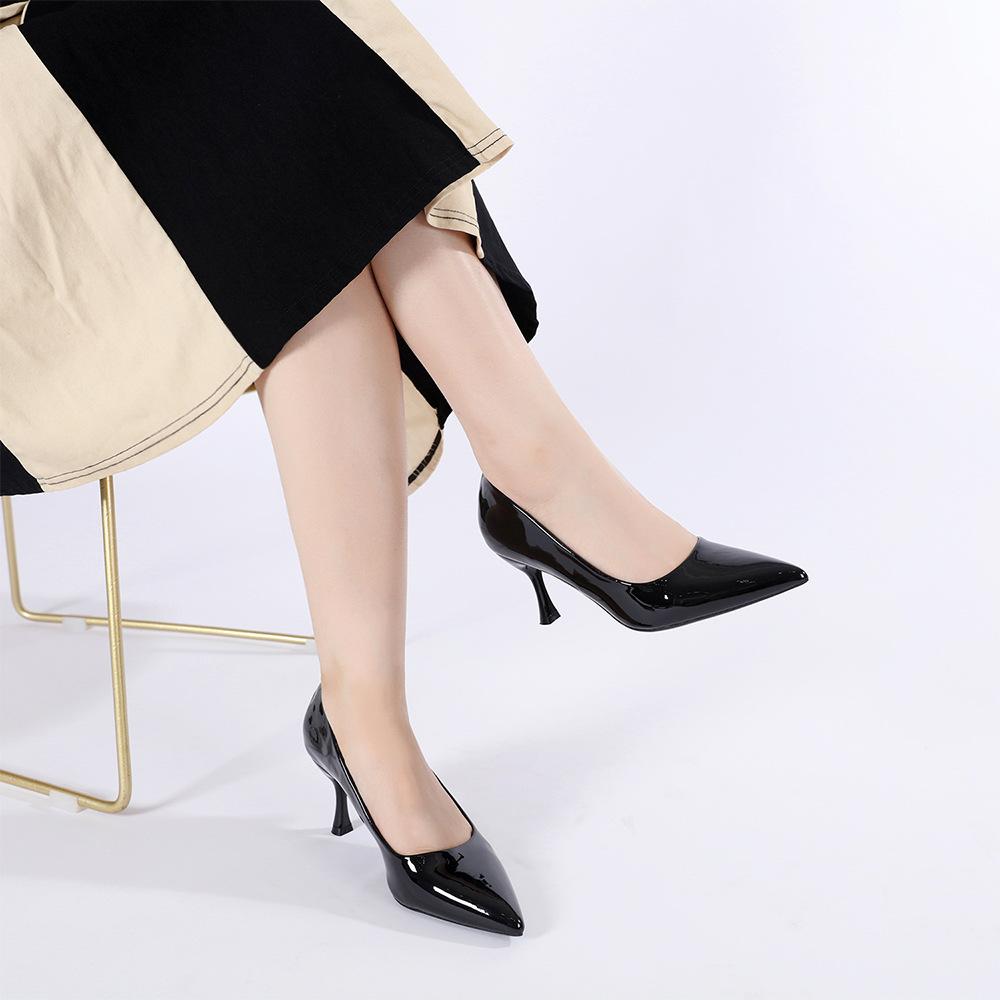 

Модные женские туфли на высоком каблуке из лакированной кожи, весенне-осенние, модные туфли-лодочки с острым носком и тонким каблуком, рабочие туфли для женщин, банкетные свадебные туфли на высоком каблуке 35 чёрный