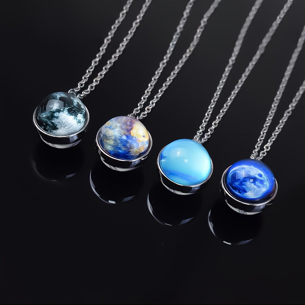 1Pc Solar System Pendant Necklace Glass Ball Pendant Necklace Jewelry Accessories Men's and Women's Gifts