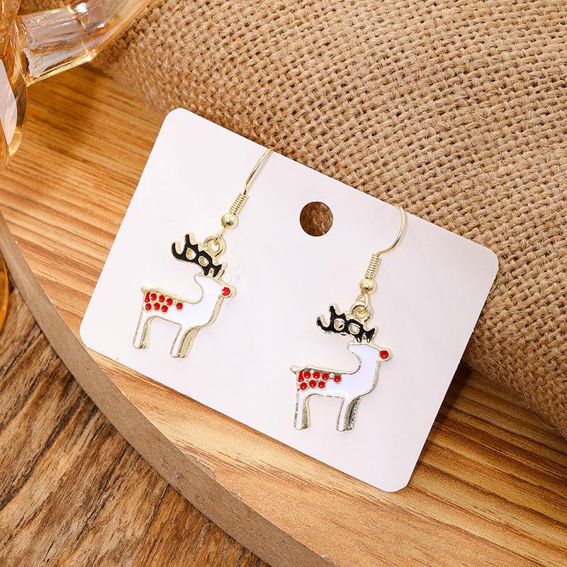 Christmas Santa Snowflake, Candy Cane, Bell, and Elk Earrings with Christmas Hat Design