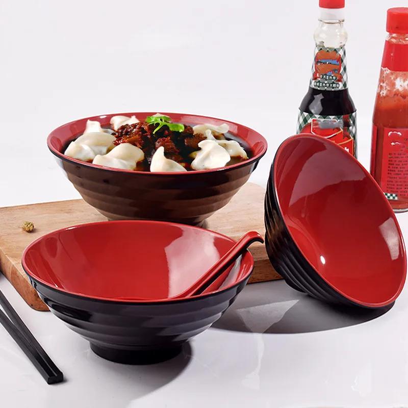 Czarno-czerwone miski melaminowe, Talerze bufetowe, Miska na ramen, Zupa, Miska na sałatkę, Miski plastikowe, Naczynia kuchenne, Artykuły restauracyjne