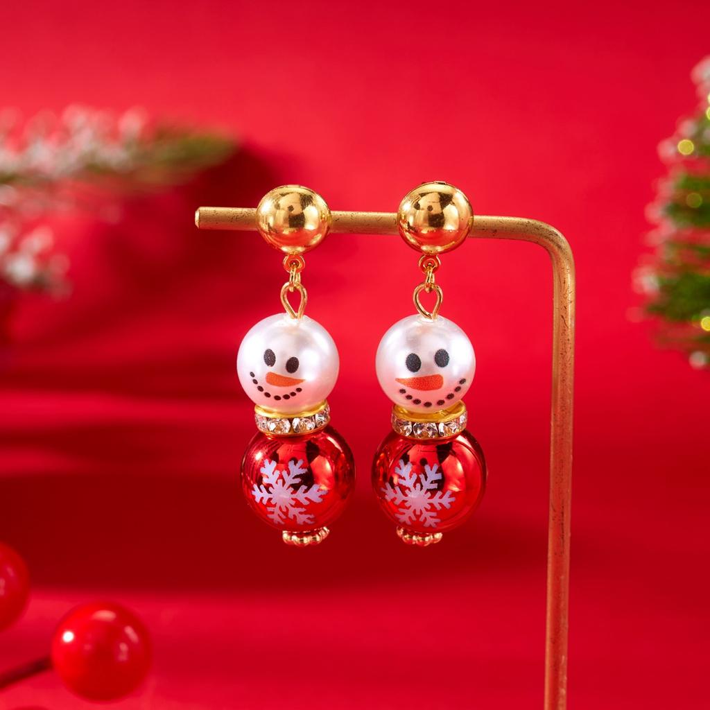 Christmas Snowflake Tree Pattern Imitation Pearl Snowman Drop Earrings Holiday Dangle Earring Party Jewelry Gift For Women Men
