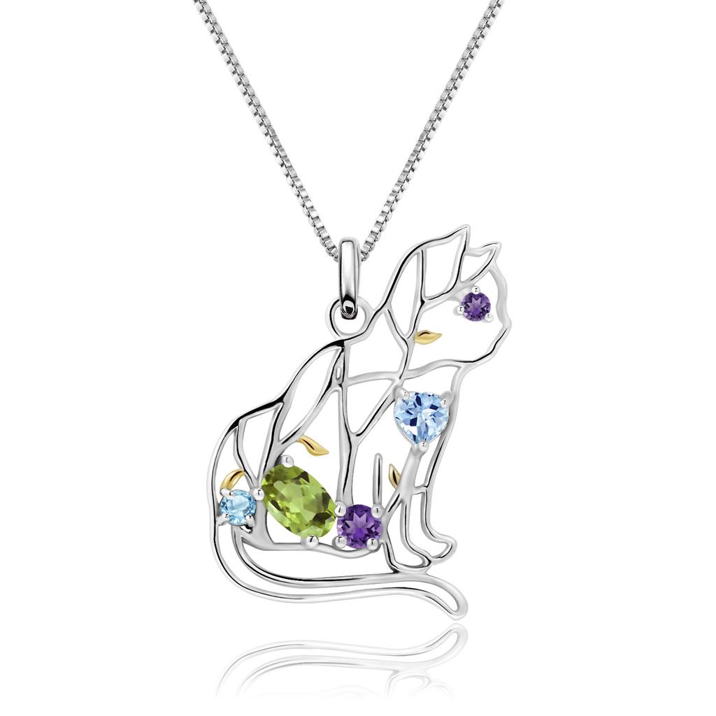 Original Designer Irregular Geometric Gemstone Pendant, Personalized Style 925 Silver Inlaid with Natural Colored Gemstone Necklace Pendant