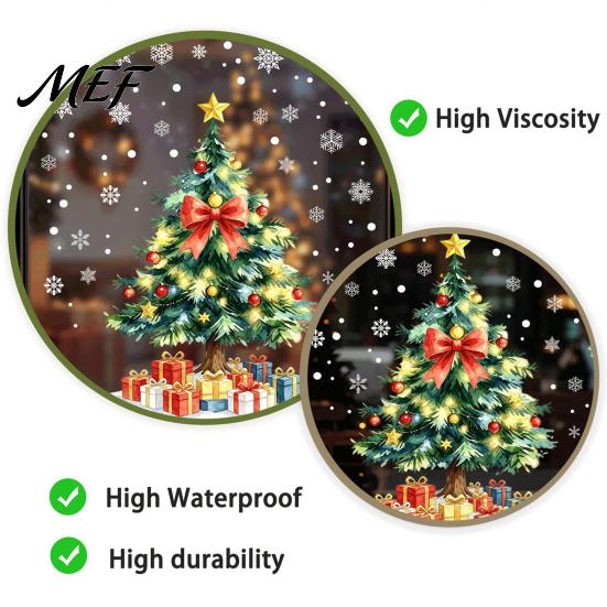 Creative Room Embellishments Christmas Tree Static Window Sticker, Waterproof PVC Decal, Watercolor Home Holiday Accents Snowflake Glass Clings