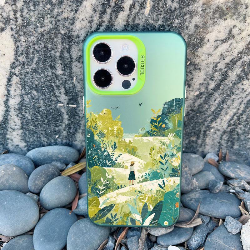 Spring Scenery in Field Phone Case For iPhone 14 12 11 13 Pro Max 13 Mini 15 Pro Max Plus Shockproof Laser Back Cover Funda Case
