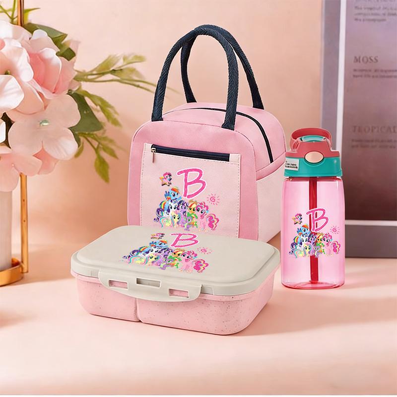 3pcs My Little Pony Bento Box Lunch Bag Water Bottle Set Cartoon Anime Student School Supplie Food Container Drinkware Home Gift Kid Friendly