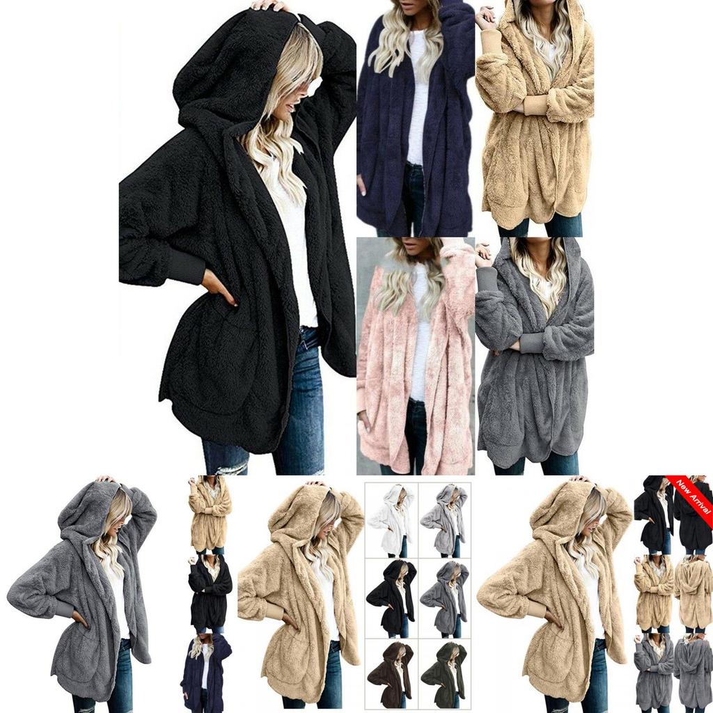 Cozy Women Winter Fluffy Coat Fleece Fur Jacket Teddy Bear Hoodies Soft Material
