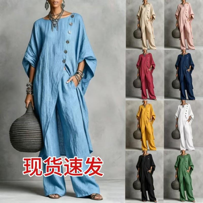 2026 Womens Asymmetrical Shirt Set Casual Urban Fashion Long Sleeve Pants