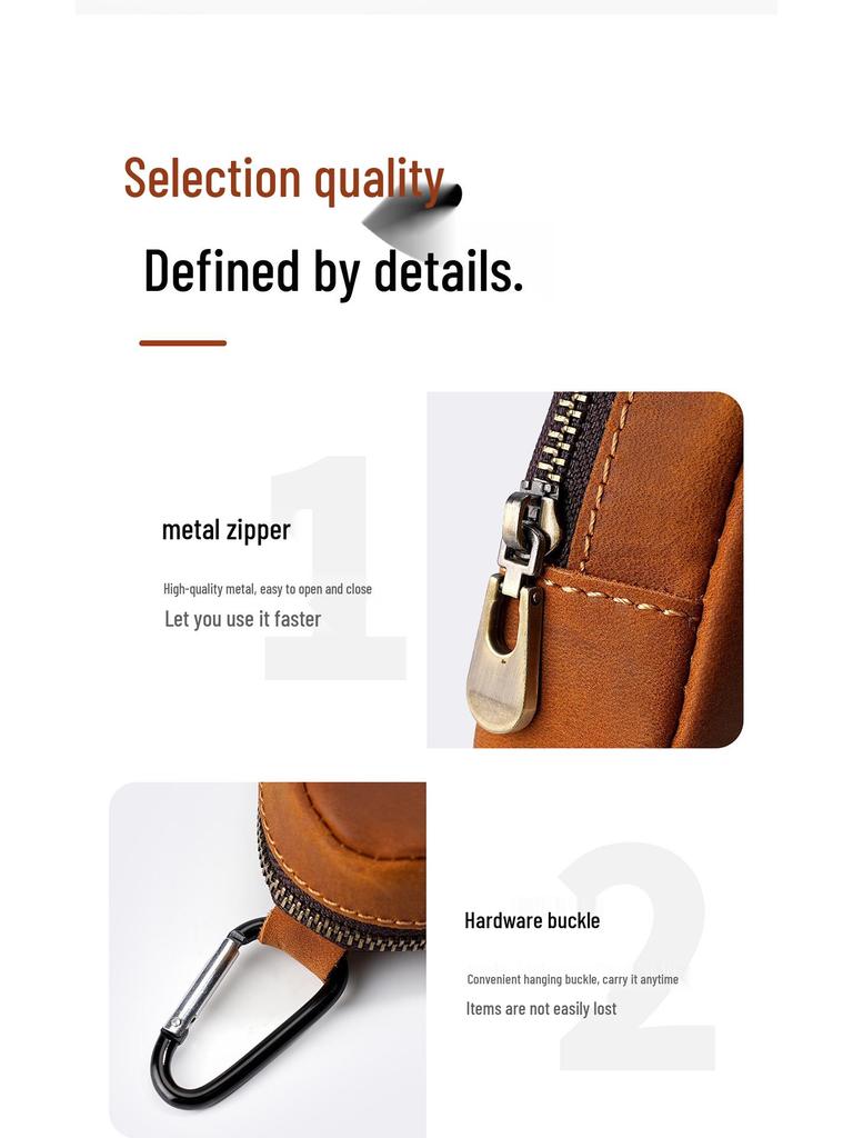 Münz- und Kopfhörertasche aus echtem Leder - Schlüsseletui im japanischen Stil mit Taillenaufhängung