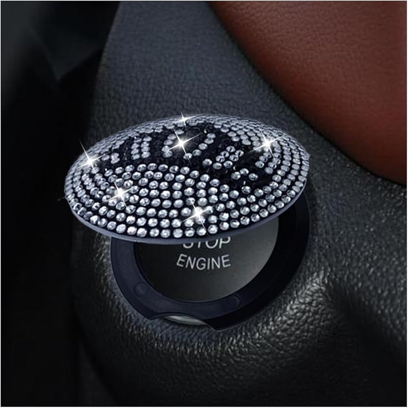 Bling Car Push to Button Cover, Rhinestone Ignition Button Protective Cap, Diamond Engine Start Button Stickers, Universal Car Interior Decor