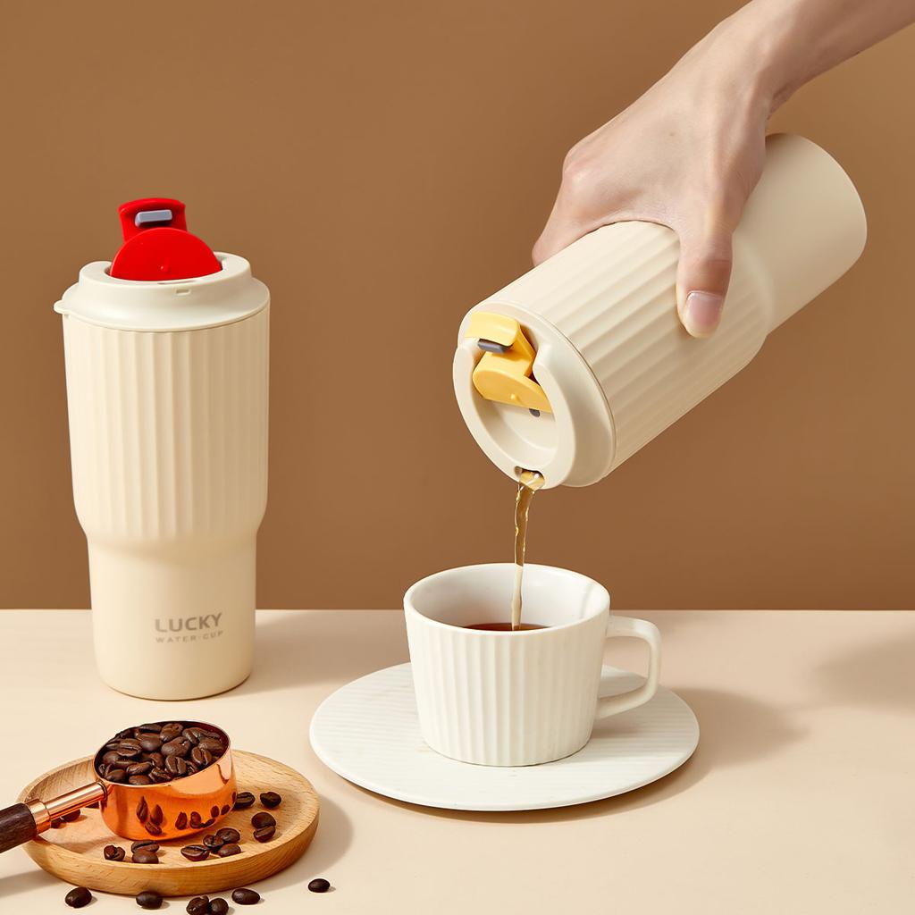 WORTHBUY 650Ml Cute Plastic Milk Coffee Cup With Lid Travel Sport Portable Large Capacity Water Cup Tumbler For Kids Adult