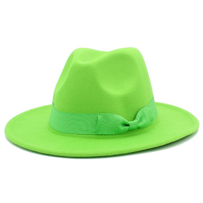 

Федора с широкими полями в европейско-американском стиле с бантом: Модная унисекс джазовая шляпа One Size