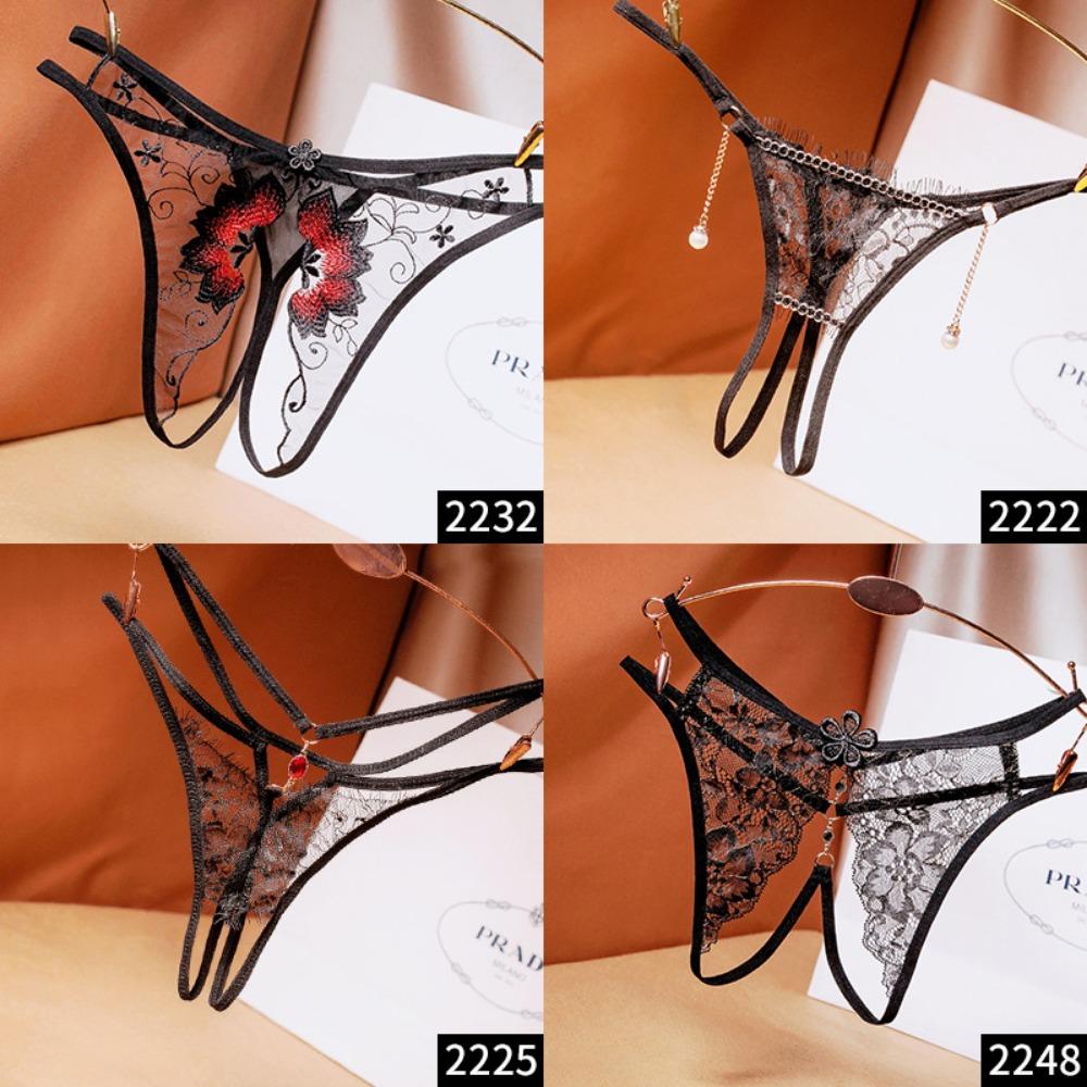 [Free Shipping] 2/4 Independent Packs, Black Sexy Seduction Underwear, Women's Fun Open File, Hot Perspective T-pants