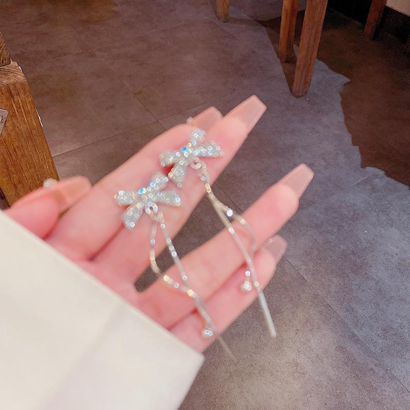 

S925 Silver Korean Bow Long Earrings - Elegant & Versatile Lady s Style