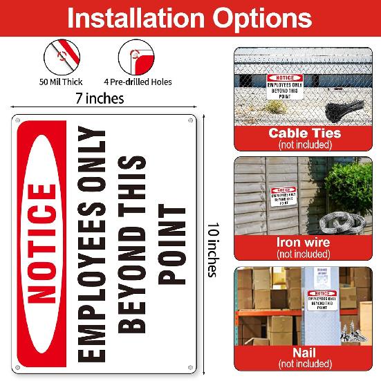 (2 Pack) Employees Only Beyond This Point Signs, Aluminum Staff Only Sign, Employees Only No Unauthorized Entry - Weatherproof Metal Signs with
