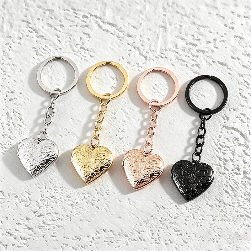Heart-Shaped Metal Keychain with Cross Pattern and Photo Frame, Stainless Steel, DIY Mirror Finish