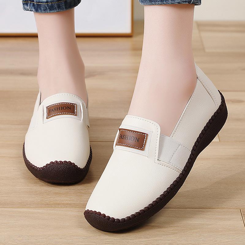 

Women s Soft Leather Slip-On Loafers Comfortable Stitched Flat Shoes for Daily Casual Wear 36 бежевый