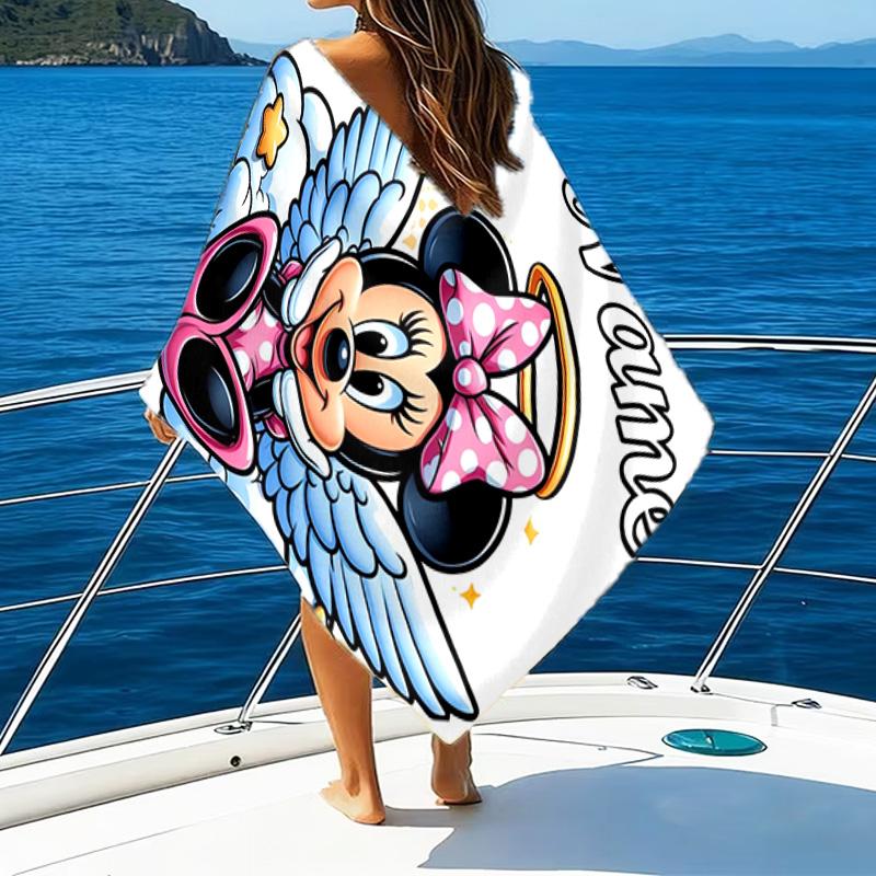 1pc Minnie6 Beach Towel with Custom Name, Beach/Swimming/Bath/Picnic/Camping Towel, Suitable for Seaside Beaches