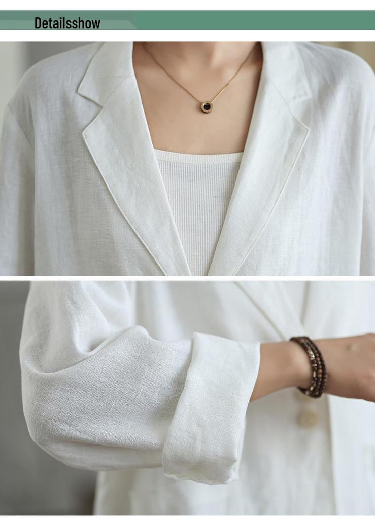 2024 Autumn Women's Cotton Linen Long Sleeve Jacket - Japanese Literary Style