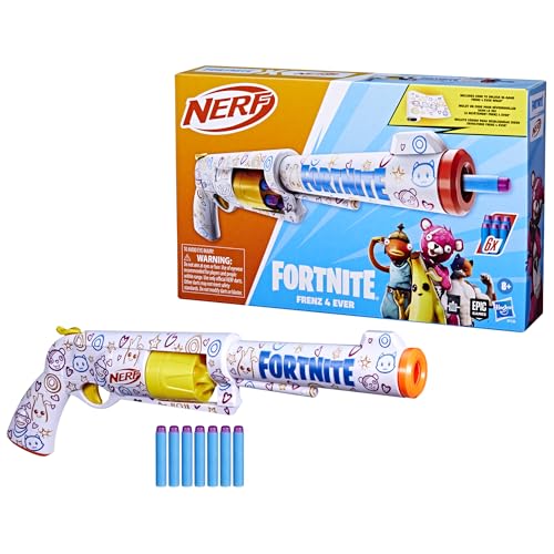 Nerf Fortnite FRENZ 4 EVER Blaster, Virtuální kód, FRENZ 4 EVER Wrap, 6 Elite šipek, 6-šipkový bubínek, Dárek Fortnite (G1132) Autentický