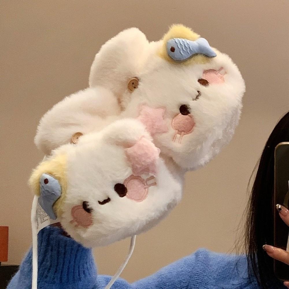 Half Finger Cartoon Cat Gloves One Size Flip Top Gloves Cute Plush Kitty Gloves For Women