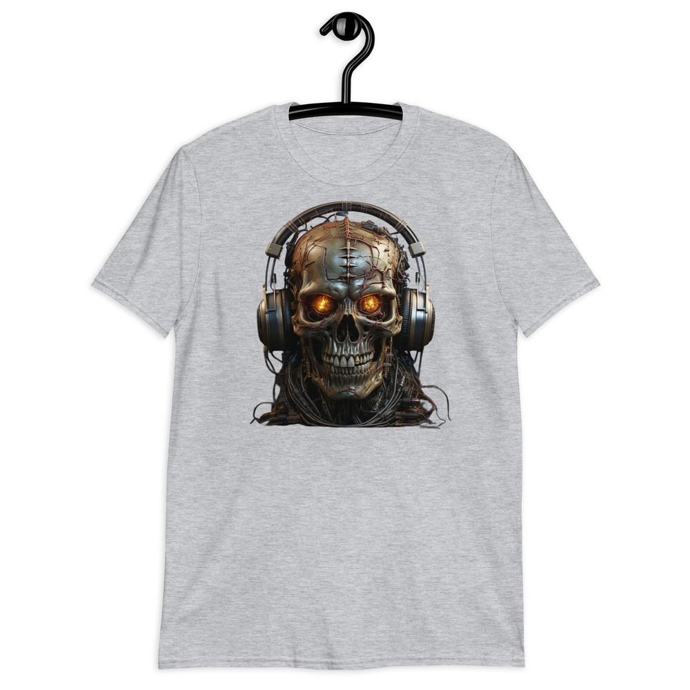 

Cyborg Skull with Headset Graphic Print T-Shirt Futuristic Men s Tee 2XL